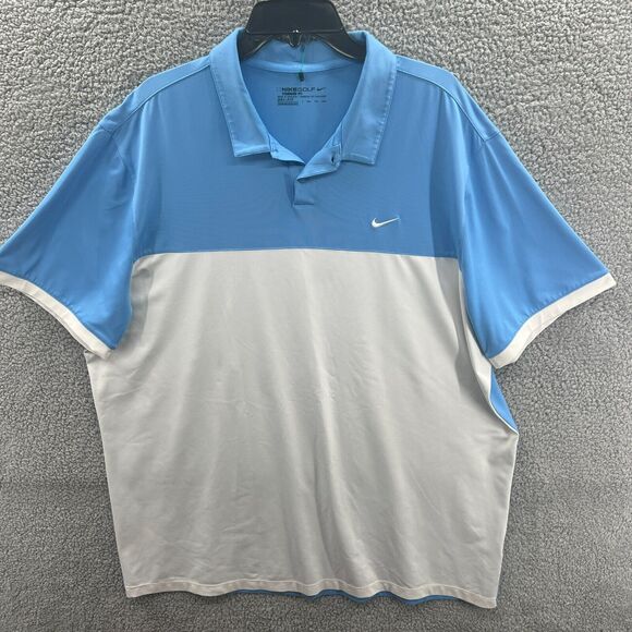 Nike Golf Shirt Men XXL 2XL Blue White Colorblock Standard Fit Dri-Fit Polo - Picture 1 of 10